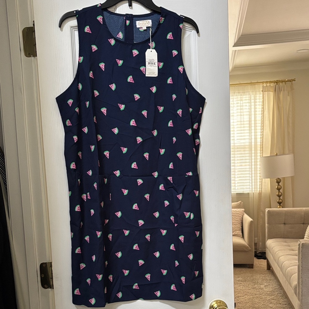 Mud pie Navy Dress with Watermelon Print L (12/14) NWT